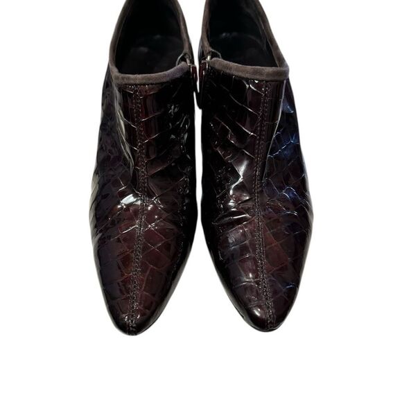 Aquatalia Chianti Croc Italian Patent Leather Burgundy Heeled Ankle Booties 8.5 - Picture 4 of 8